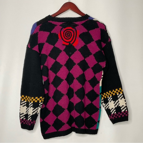 Christina Vintage Multi-Color Unique Designs Diamond Pattern Back Knit Sweater S - Picture 11 of 15